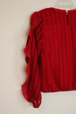 Calligraphie Red Eyelet Lace Long-sleeve Top | M