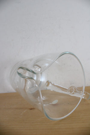 Vintage Romania Etched Floral Tall Glass Pitcher