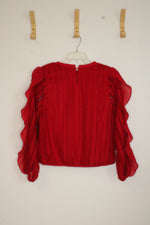 Calligraphie Red Eyelet Lace Long-sleeve Top | M