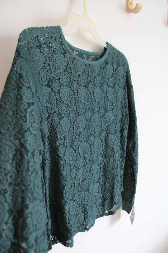 Art Class Emerald Green Lace Long Sleeved Shirt | Youth XL (14/16)