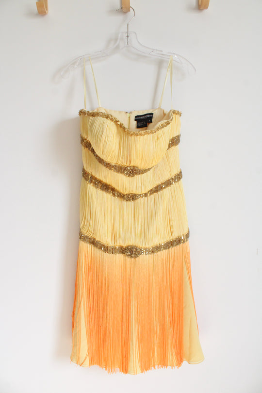 Terani Couture Yellow Orange Ombre Sequined Fringe Dress | 8