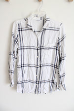 Old Navy White Plaid Top | S