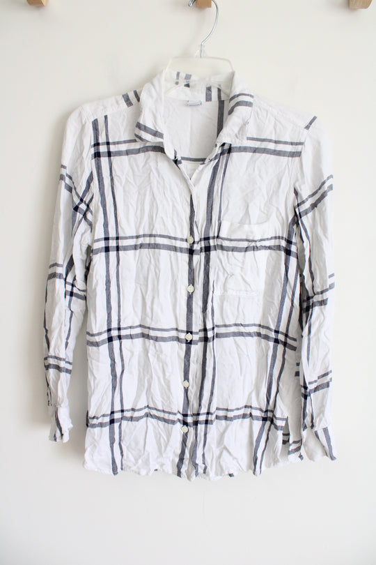 Old Navy White Plaid Top | S