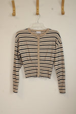 Isalis Tan Black and White Striped Button Down Cardigan | S