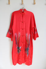 Vintage Red Silk Embroidered Peacock Robe | L