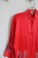 Vintage Red Silk Embroidered Peacock Robe | L