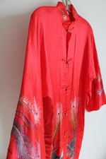 Vintage Red Silk Embroidered Peacock Robe | L