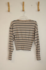 Isalis Tan Black and White Striped Button Down Cardigan | S