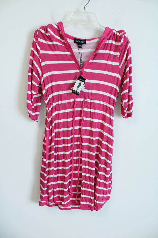 Charlie Paige Pink White Striped Hooded Tunic | S