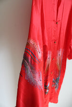 Vintage Red Silk Embroidered Peacock Robe | L