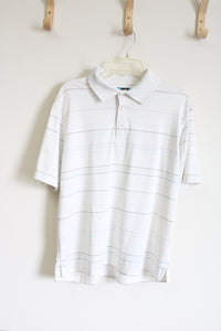 Roundtree & York Performance Cream Striped Polo Shirt | L