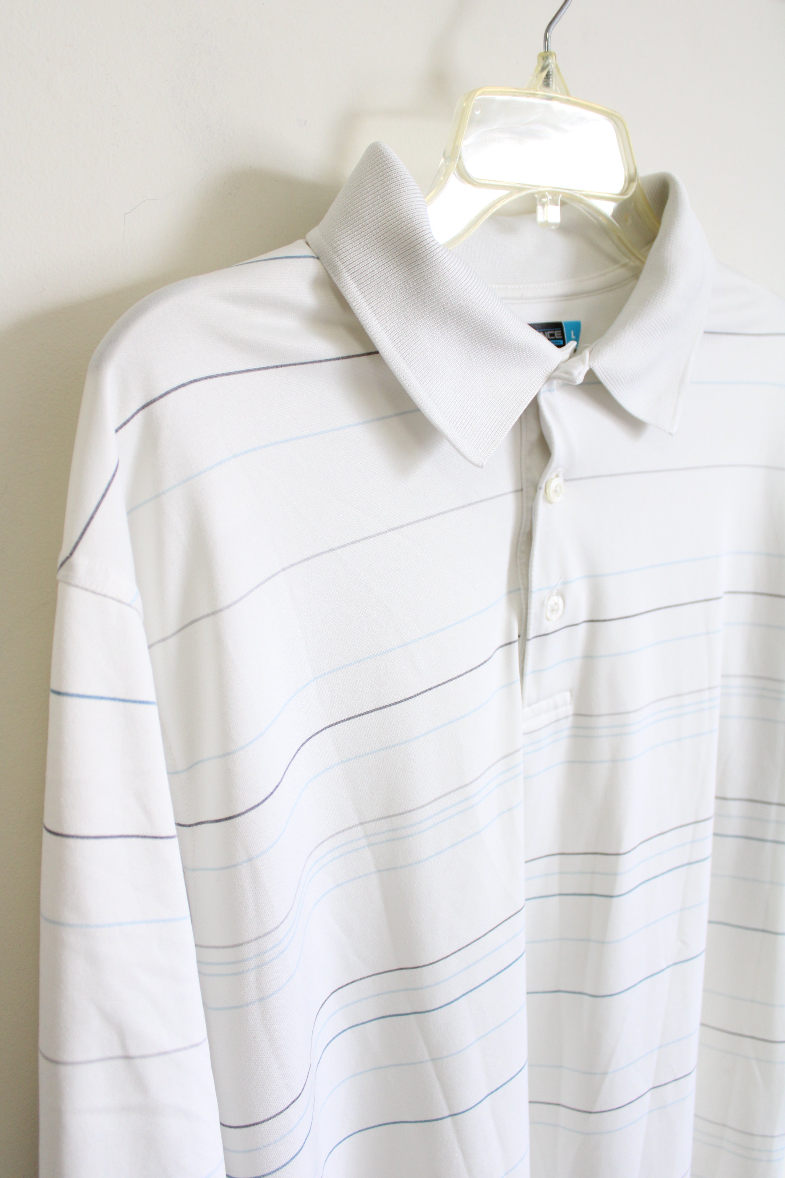 Roundtree & York Performance Cream Striped Polo Shirt | L