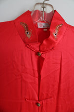 Vintage Red Silk Embroidered Peacock Robe | L