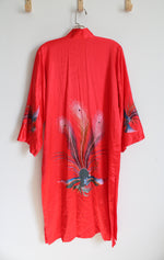 Vintage Red Silk Embroidered Peacock Robe | L