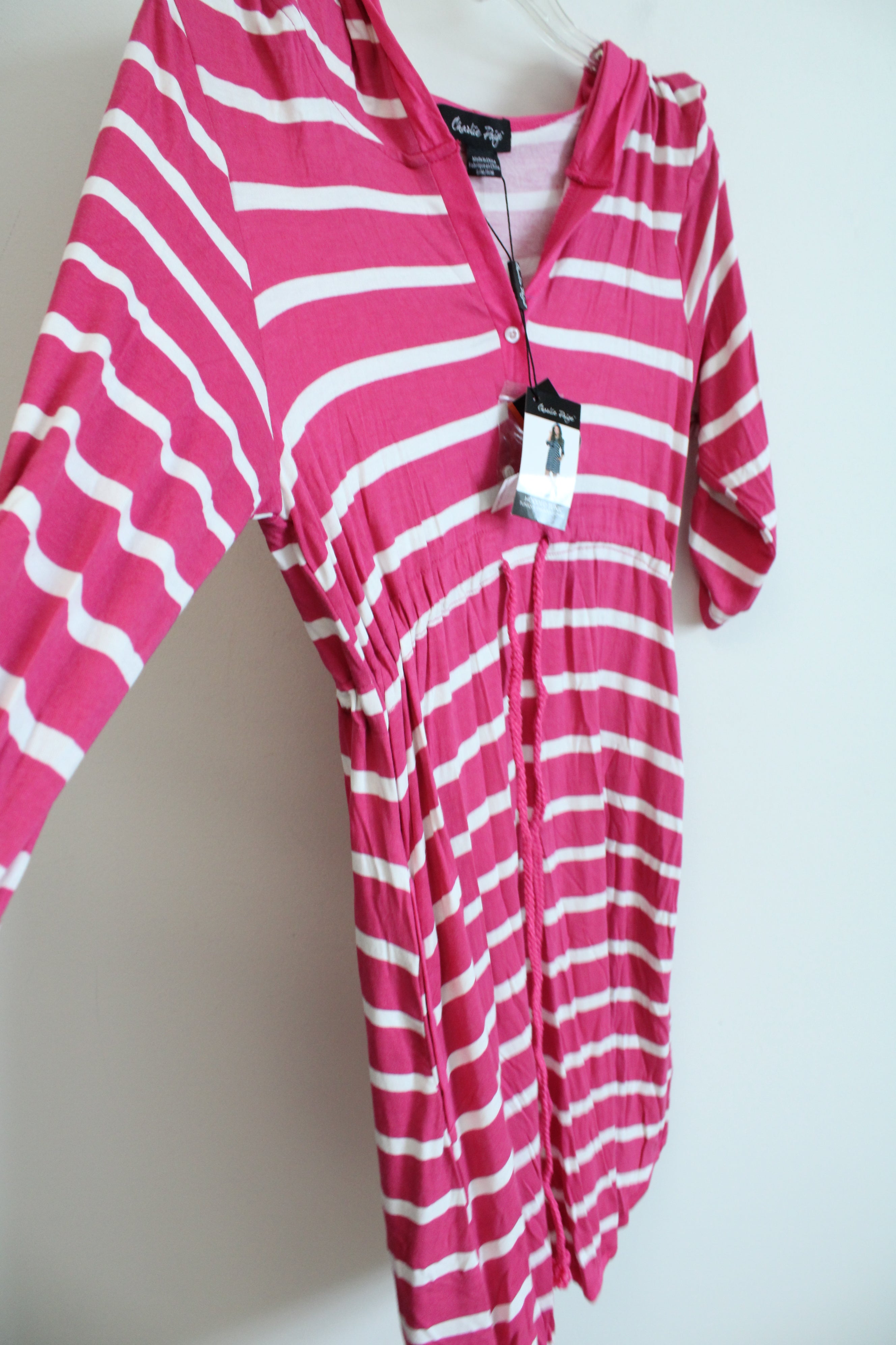 Charlie Paige Pink White Striped Hooded Tunic | S