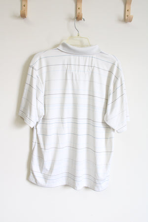 Roundtree & York Performance Cream Striped Polo Shirt | L
