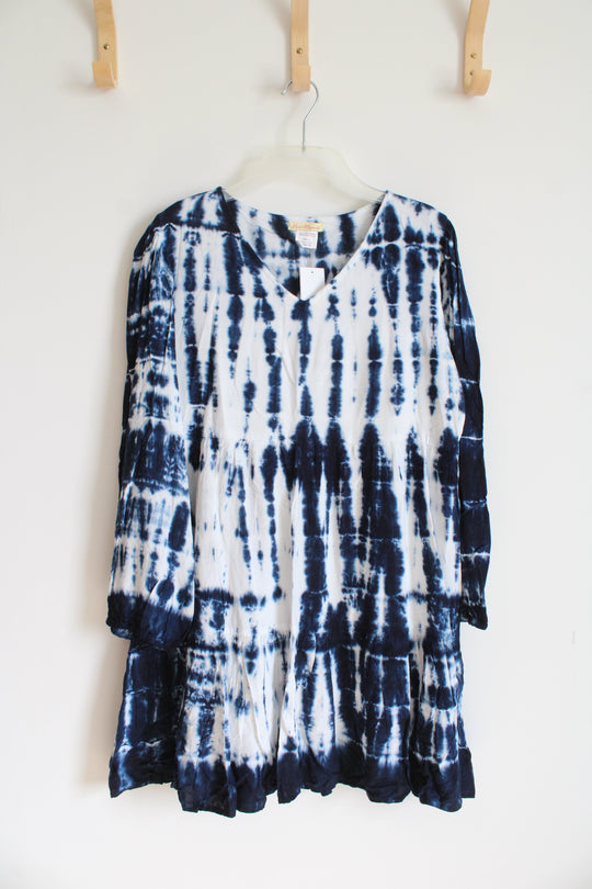 NEW Sweet Magnolia Navy & White Tie-Dyed Tiered Dress | L