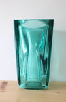 Heavy Turquoise Square Glass Vase | 11"