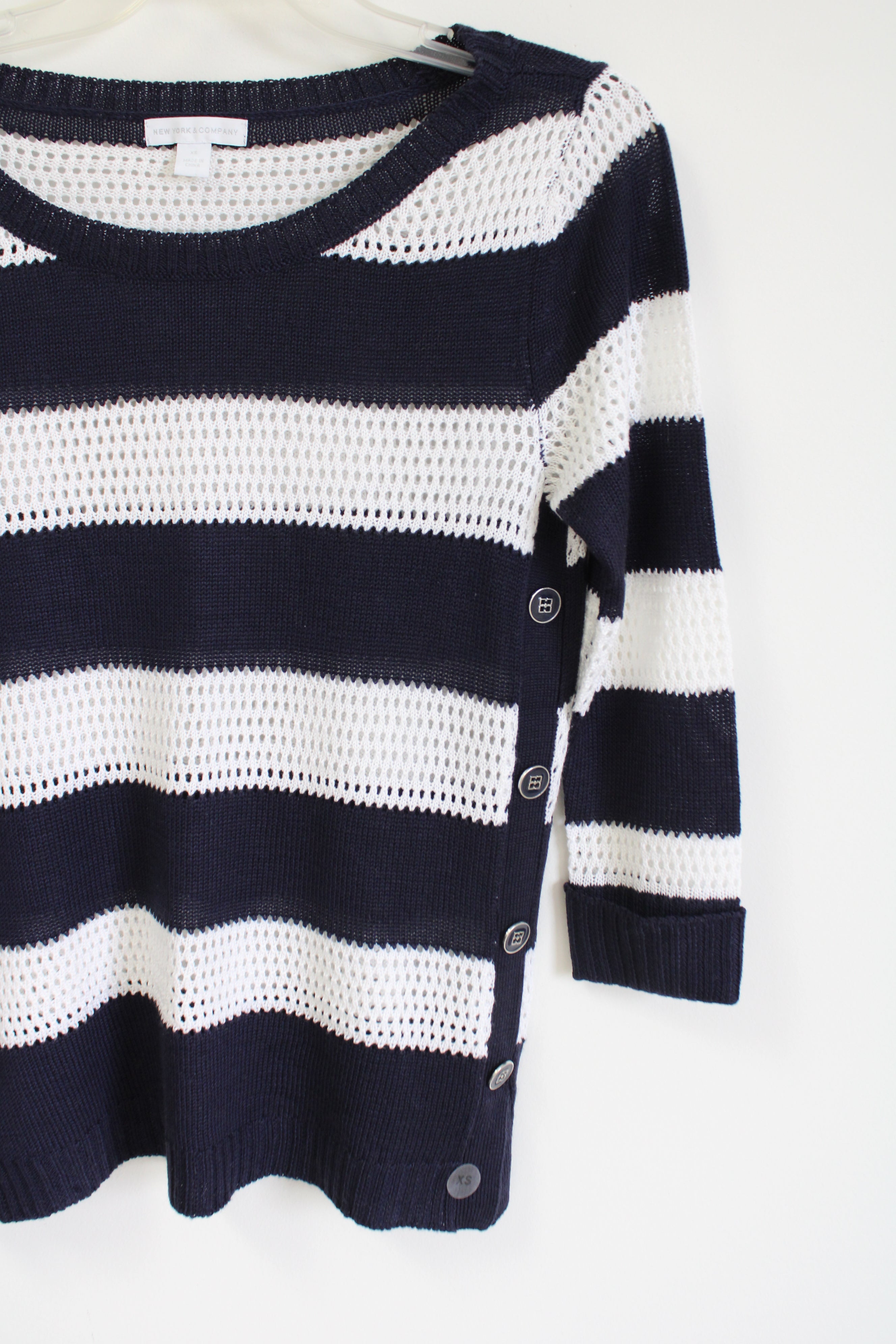 New York & Co. Navy Blue White Knit Lightweight Sweater | XS