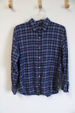 Land's End Blue Plaid Button Down Long Sleeve Shirt | S