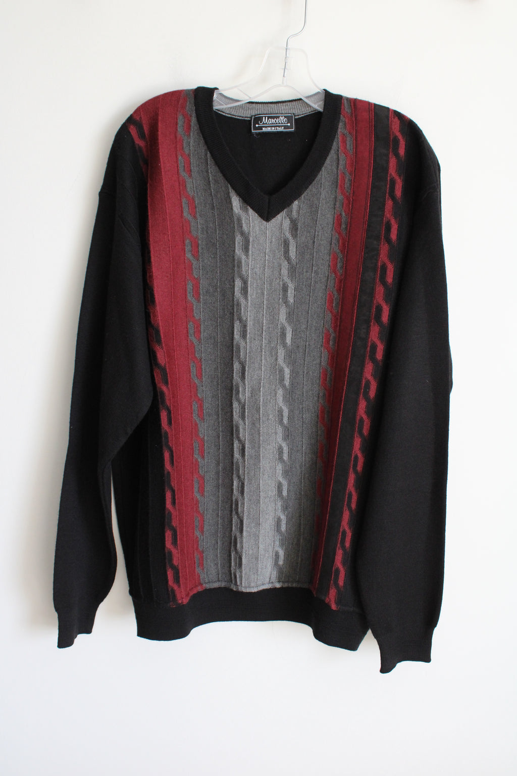 Marcello Merino Wool Blend Made In Italy Black Red Gray Vintage Sweater | XL