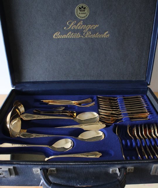 Vintage SBS Solingen Qualitats-Bestecke 24K Gold Silverware Set | 69-Piece Set