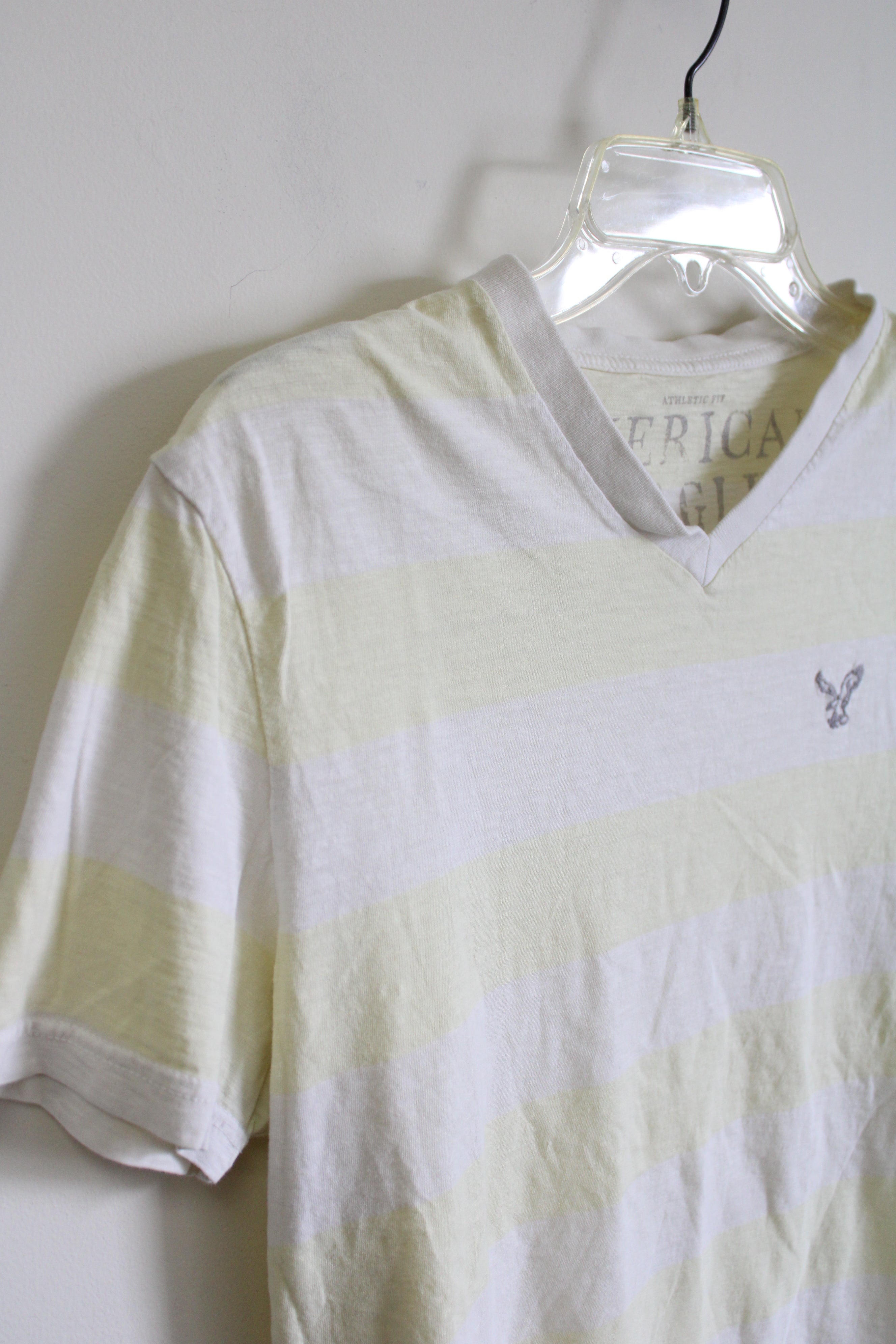 American Eagle Athletic Fit Yellow Striped Tee | M