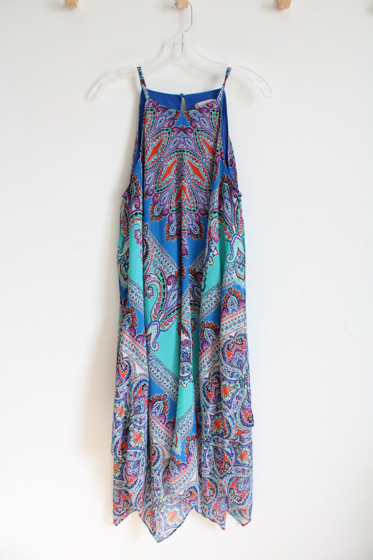 Dressbarn Blue Teal Colorful Patterned Halter Neck Dress | 12