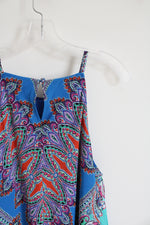 Dressbarn Blue Teal Colorful Patterned Halter Neck Dress | 12