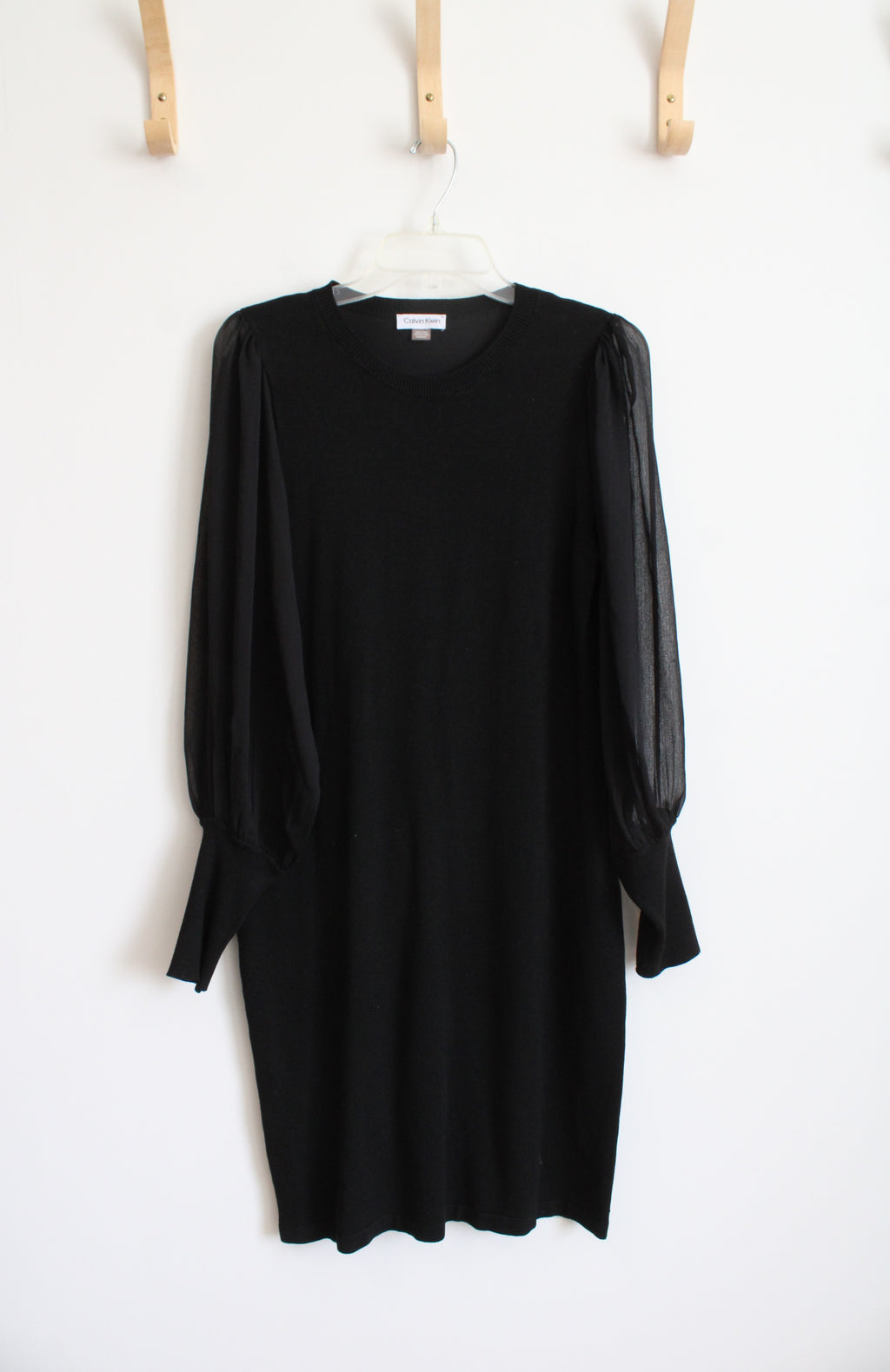 Calvin Klein Black Sheer Sleeve Sweater Sheath Dress | M