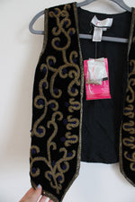 NEW Vintage Class Black & Gold Beaded Vest | 8