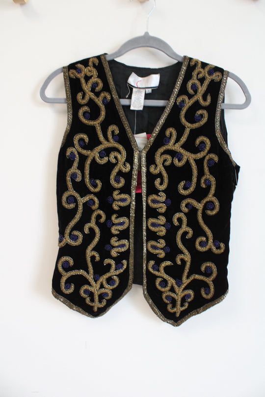 NEW Vintage Class Black & Gold Beaded Vest | 8