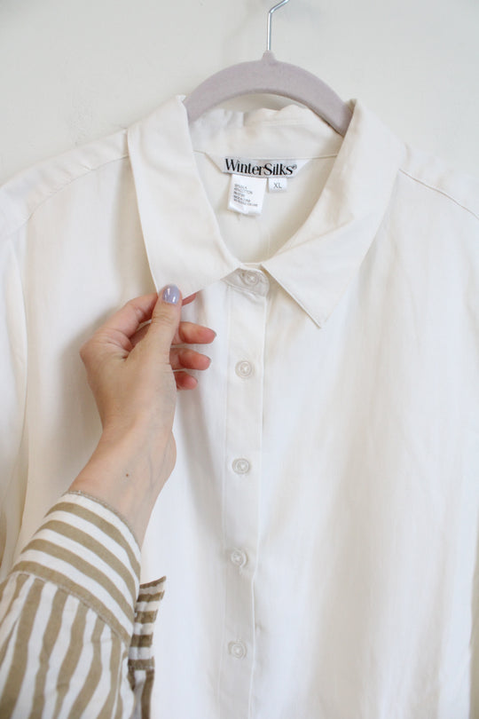 Winter Silks White Long Sleeve Button Down Shirt | XL