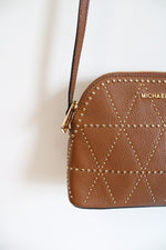 Michael Kors Adele Brown Gold Studded Dome Crossbody Bag