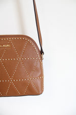 Michael Kors Adele Brown Gold Studded Dome Crossbody Bag