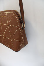Michael Kors Adele Brown Gold Studded Dome Crossbody Bag