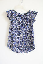 Ann Taylor Blue Black Floral Blouse | XXS Petite