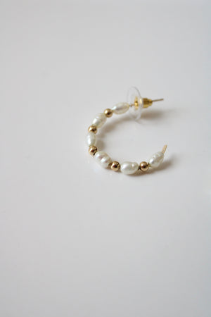 14K Pearl & Gold Hoop Earrings