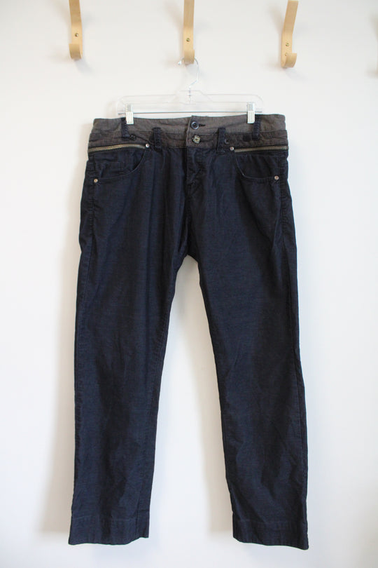 Desigual Navy Corduroy Brown Waist Trim Pants | 36