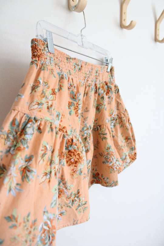 NEW American Eagle Orange Floral Corduroy Mini Skirt | L