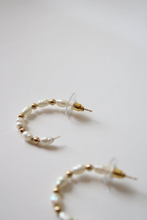 14K Pearl & Gold Hoop Earrings