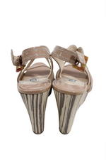 Prada Milano Patent Leather Nude Slingback Wedge Heels | Size 37.5