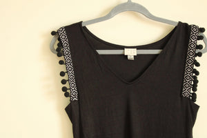 A New Day Black Embroidered Tassel Sleeve Tank | Size S