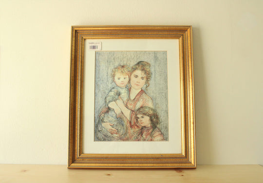 Edna Hibel "Katha's Family" Reproduction Gold Framed Painting | 16 X 14"