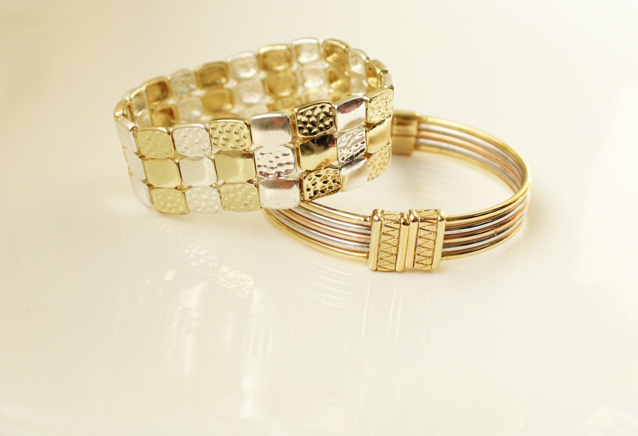 Gold & Silver Beaded Stretch Bracelet