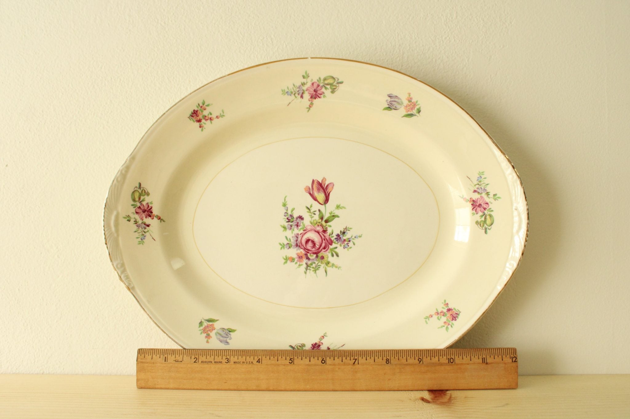 Vintage Household Institute Priscilla Eggshell Nautilus Floral Platter | 13 1/2"