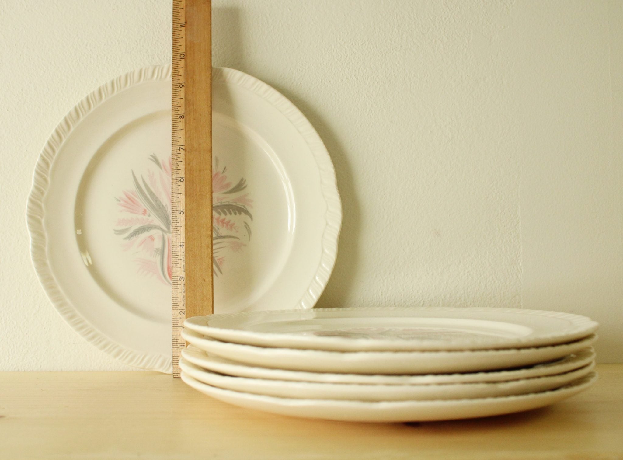 Vintage Pink & Grey Floral Vase Dinner Plates 10" | Set Of 6 | Several Sets Available