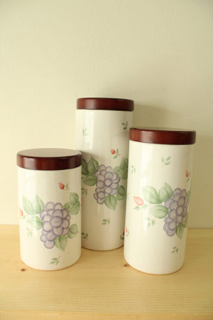 Pfaltzgraff Tall White Canisters Grape | Set Of 3