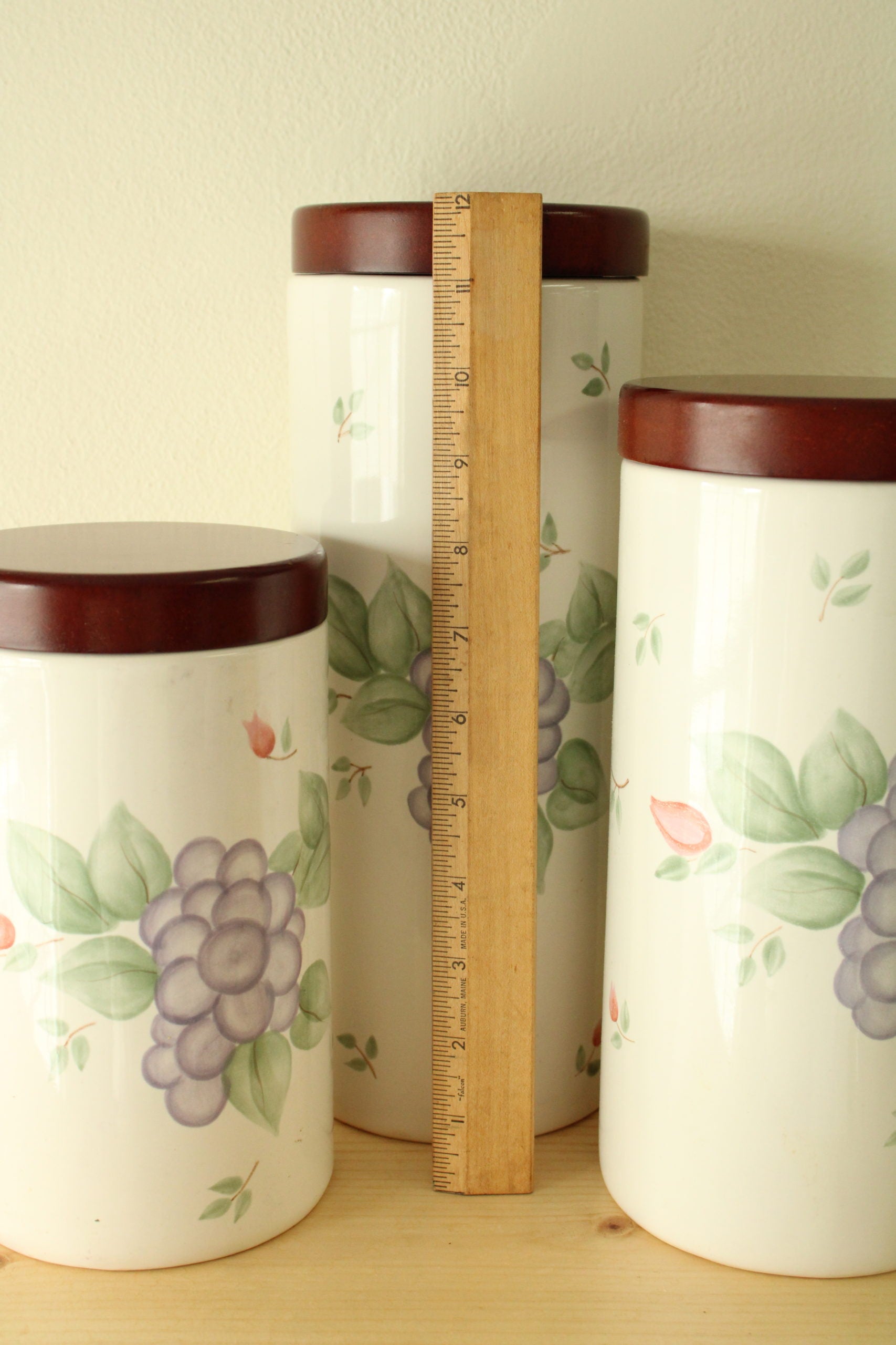 Pfaltzgraff Tall White Canisters Grape | Set Of 3