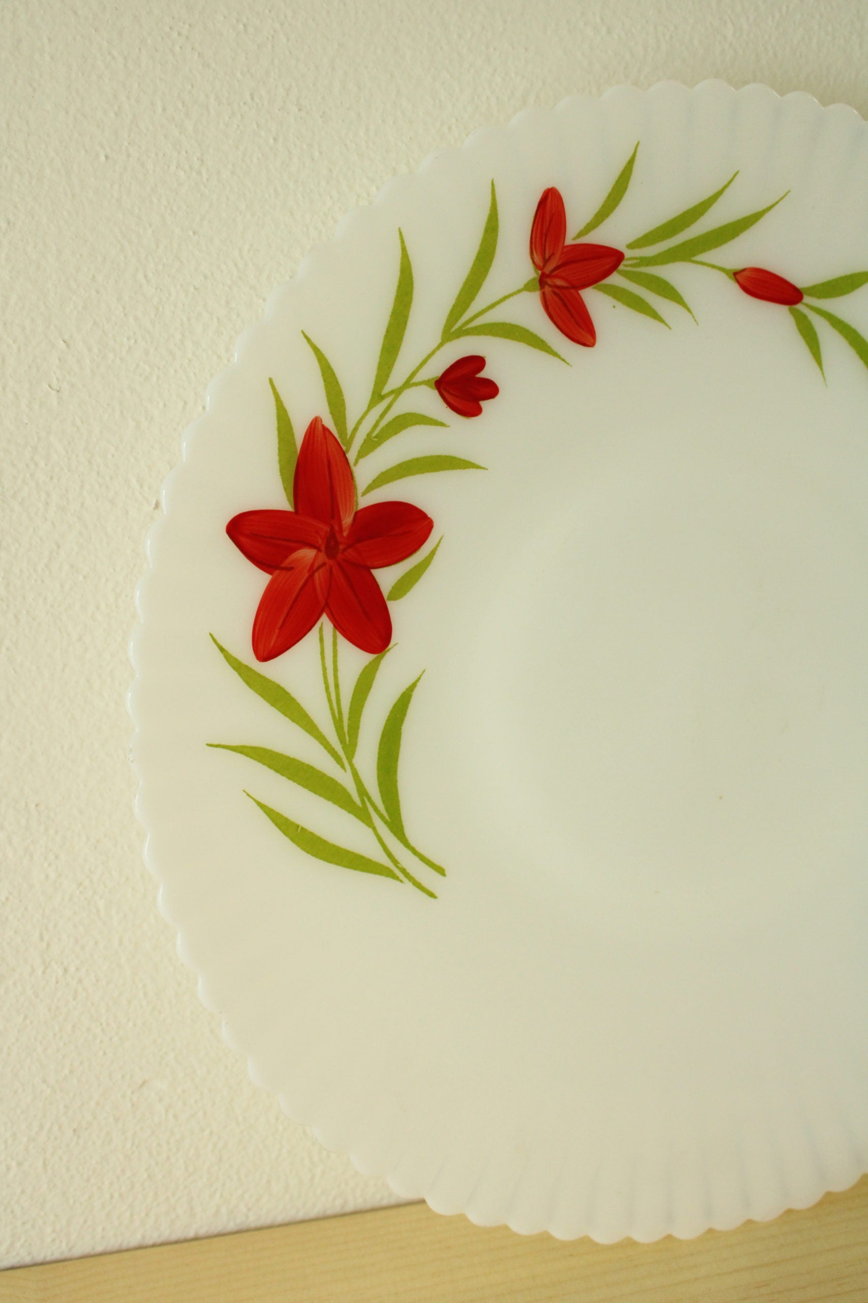 Made In The USA Red Flower Dessert/Salad Plates | 8" | Set Of 6